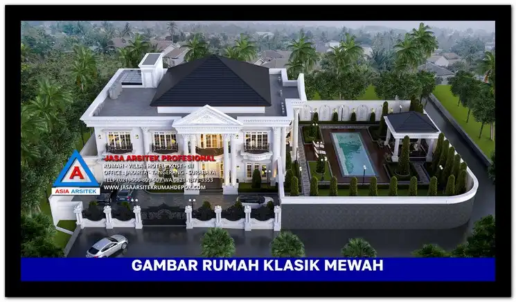 tampak atas Gambar Rumah Mewah Klasik 2 Lantai Luas 877 m2, gambar rumah mewah, desain rumah mewah, arsitektur rumah mewah, rumah mewah modern